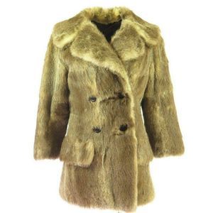 Vintage 90s Real Beaver Fur Coat S Brown